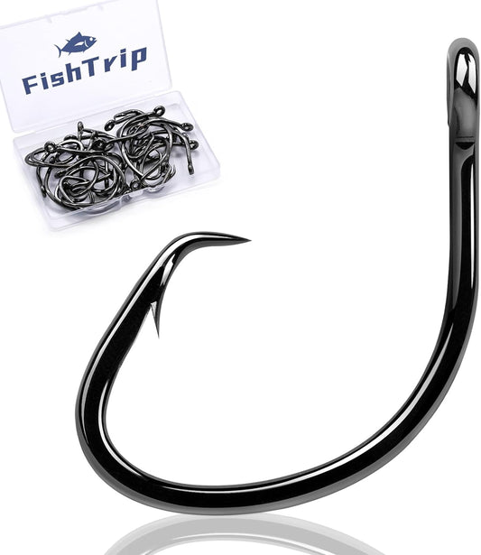 Circle Hooks Saltwater for Catfish - 25pcs Offset 3X Strong Fishing Hook Wide Gap for Live Bait,Size 2 1 1/0 2/0 3/0 4/0 5/0 6/0 7/0 8/0 9/0 10/0 12/0