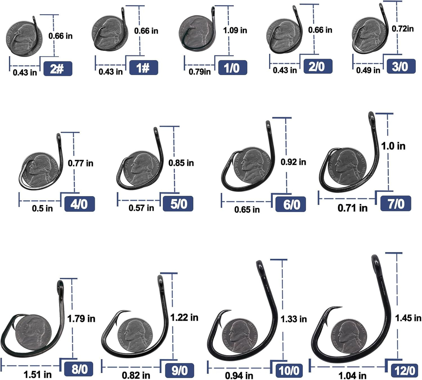 Circle Hooks Saltwater for Catfish - 25pcs Offset 3X Strong Fishing Hook Wide Gap for Live Bait,Size 2 1 1/0 2/0 3/0 4/0 5/0 6/0 7/0 8/0 9/0 10/0 12/0